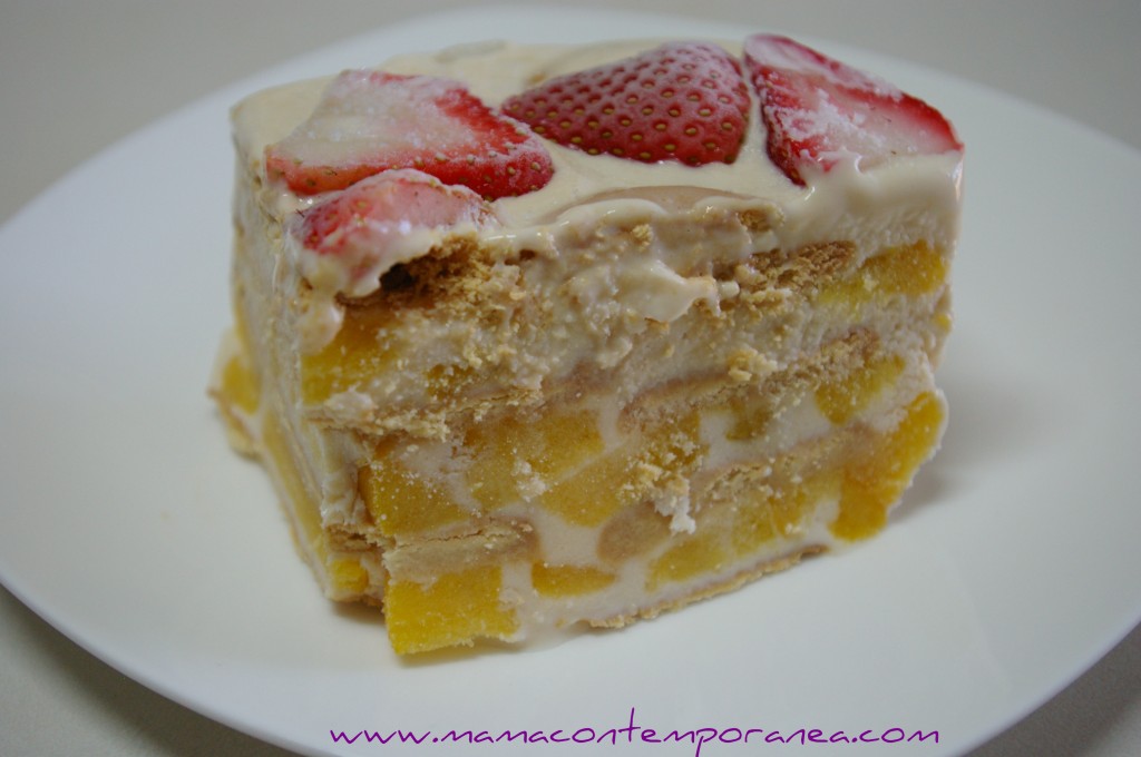 postre 029-1 Receta de torta fría de melocotón,durazno,leche condensada,postre frio,torta venezolana